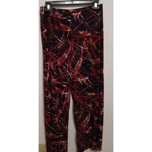 Travelsmith Pants Petite Medium Red Black Slash Line Pattern Pull On Stretch